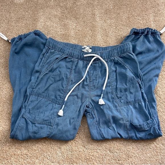 Women’s Wide Leg Cargo Pants 100% Lyocell Jogger Adjustable Toggle Size S - Picture 2 of 6